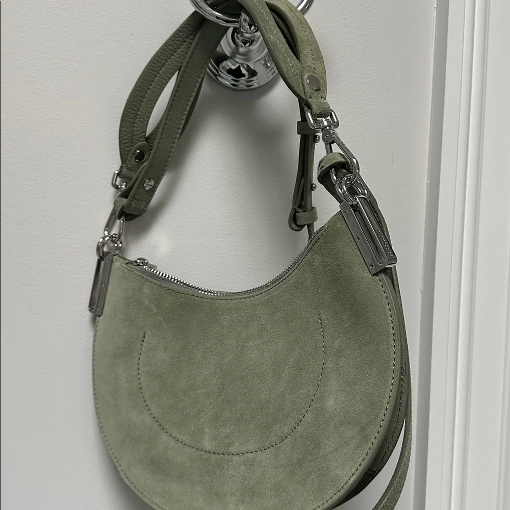 Coccinelle Purse NWT light green suede Italian wear on shoulder wrist crossbody - Picture 7 of 15